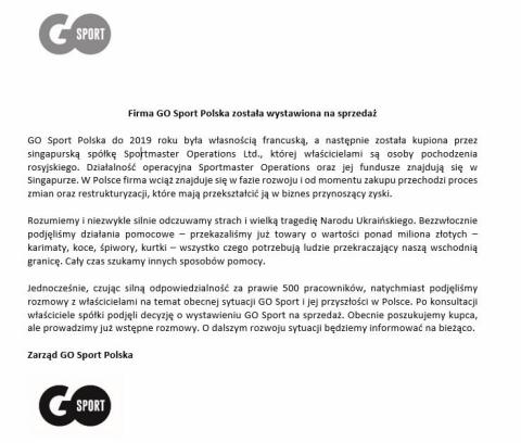 Promocje Sport w Luboń | Firma Go Sport Polska została wystawiona na sprzedaż de Go Sport | 25.05.2022 - 25.08.2022