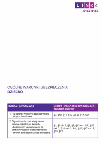 Promocje Samochody, motory i części samochodowe w Wągrowiec | Ogólne Warunki Ubezpieczenia Dziecko de Link4 | 24.05.2022 - 24.08.2022