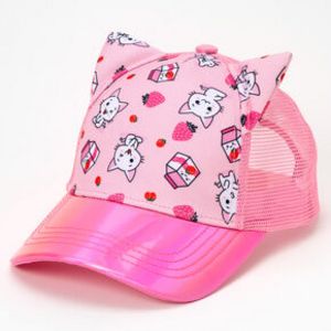 Chibi Strawberry Cat Holographic Pink Baseball Cap za 39,96 zł w Claire's
