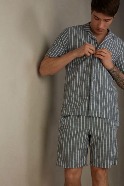 Rozpinana krótka piżama z płótna bawełnianego w pa... za 160,9 zł w Intimissimi