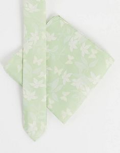 ASOS DESIGN – Zielony zestaw w kwiatowy wzór: wąski krawat i poszetka za 18 zł w ASOS