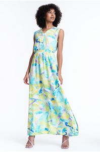 Długa sukienka w limonkowo-błękitne liście za 129,99 zł w Greenpoint